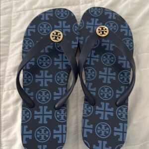 Tory Burch Navy and Light Blue Patterned Sandals
